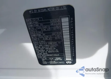 2019 Infiniti Qx50 Pure из США, поврежденный, VIN 3PCAJ5M34KF133268